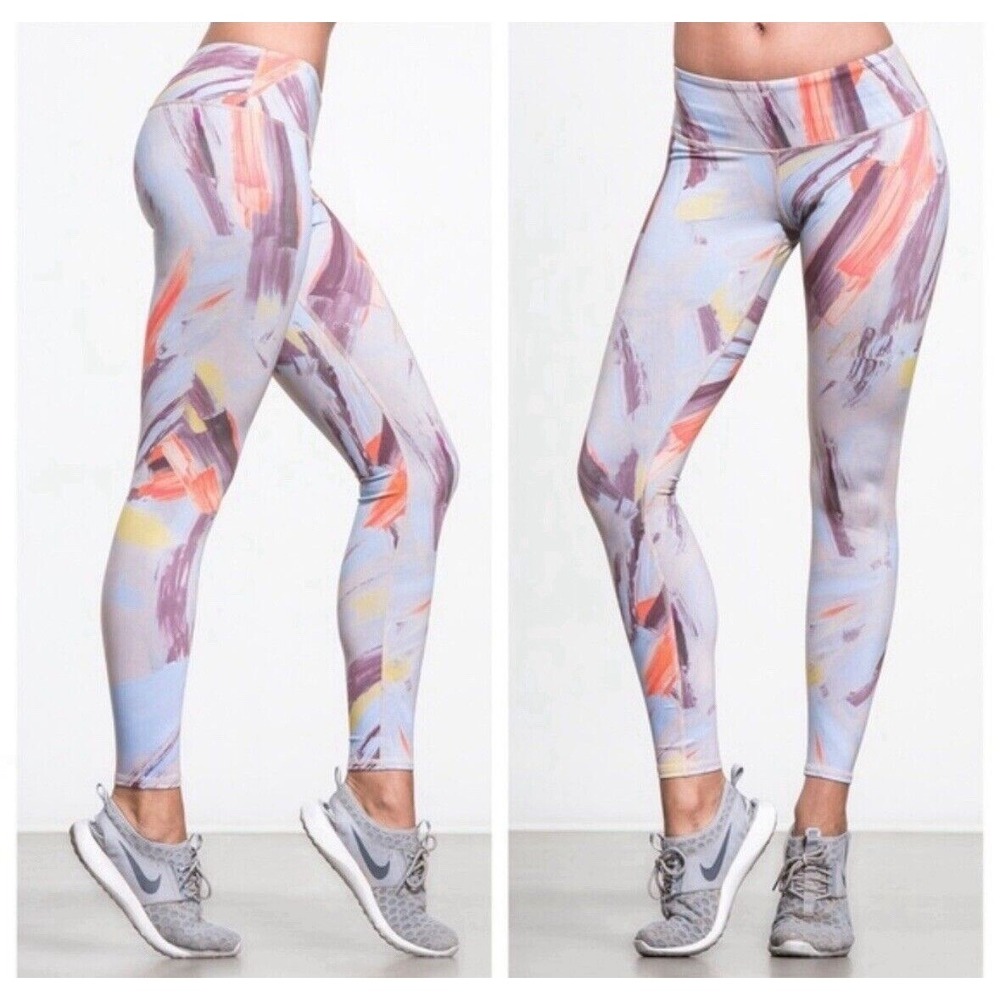 Alo Yoga‎ Airbrush Modernist Multi Leggings Blue Orange Yellow Size Small